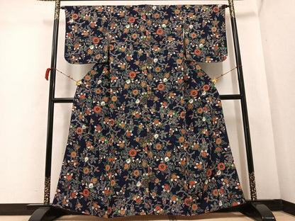 平和屋着物●上質な小紋　草花文　鬼しぼ縮緬　正絹　逸品　AABC9680ph