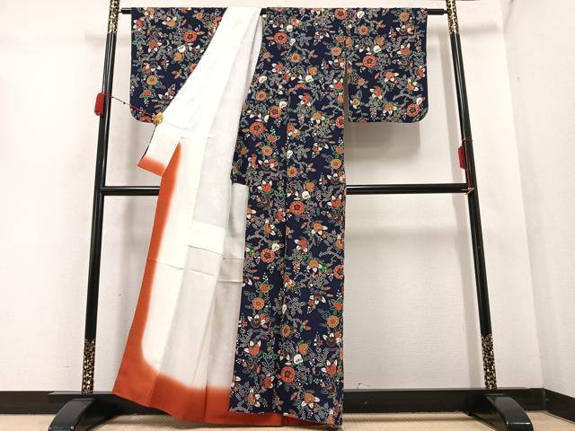 平和屋着物●上質な小紋　草花文　鬼しぼ縮緬　正絹　逸品　AABC9680ph