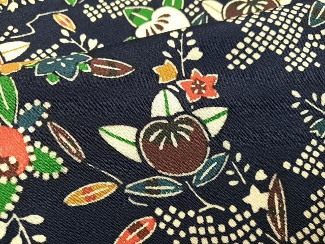 平和屋着物●上質な小紋　草花文　鬼しぼ縮緬　正絹　逸品　AABC9680ph