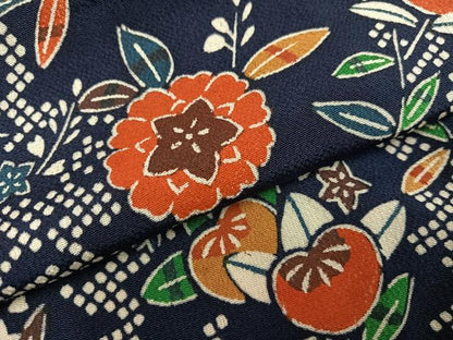 平和屋着物●上質な小紋　草花文　鬼しぼ縮緬　正絹　逸品　AABC9680ph
