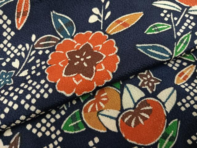 平和屋着物●上質な小紋　草花文　鬼しぼ縮緬　正絹　逸品　AABC9680ph