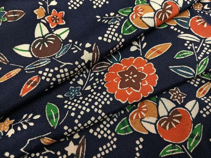 平和屋着物●上質な小紋　草花文　鬼しぼ縮緬　正絹　逸品　AABC9680ph
