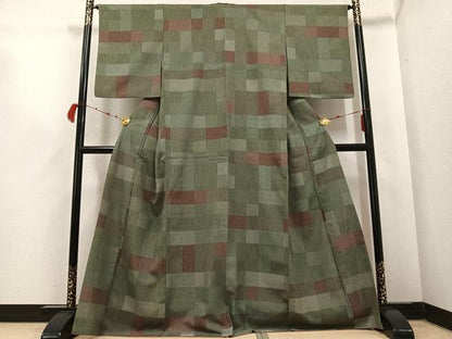 平和屋着物●お召　幾何学文様　正絹　逸品　AABC9682ph