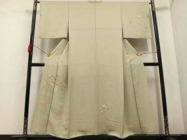 平和屋着物●訪問着　駒刺繍　草花文　金彩　正絹　逸品　AABC9688ph