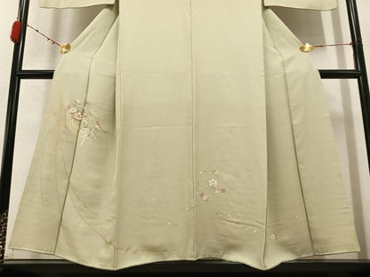 平和屋着物●訪問着　駒刺繍　草花文　金彩　正絹　逸品　AABC9688ph