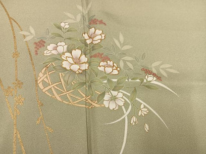 平和屋着物●訪問着　駒刺繍　草花文　金彩　正絹　逸品　AABC9688ph