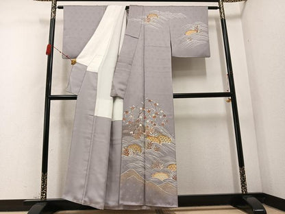 平和屋着物●訪問着　駒刺繍　立波草花籬文　金彩　正絹　逸品　AABC9703ph