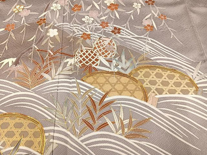 平和屋着物●訪問着　駒刺繍　立波草花籬文　金彩　正絹　逸品　AABC9703ph