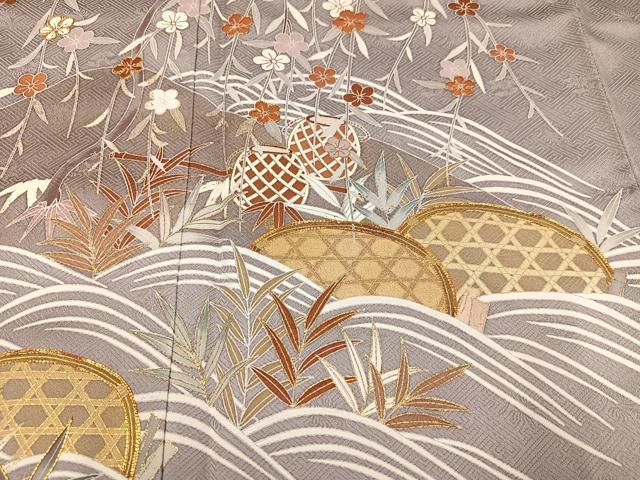 平和屋着物●訪問着　駒刺繍　立波草花籬文　金彩　正絹　逸品　AABC9703ph