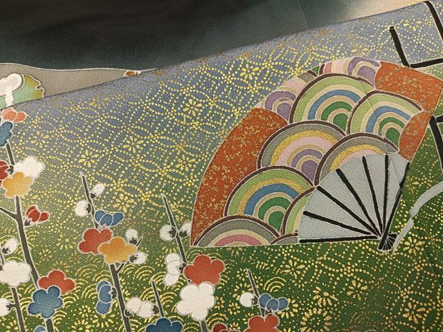 平和屋着物●豪華黒留袖　作家物　駒刺繍　松竹梅扇面花文　暈し染め　金彩　正絹　逸品　AABC9706ph