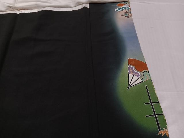 平和屋着物●豪華黒留袖　作家物　駒刺繍　松竹梅扇面花文　暈し染め　金彩　正絹　逸品　AABC9706ph