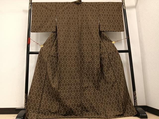 平和屋着物●上質な紬 亀甲文 ロング丈 正絹 逸品 AABC9708ph