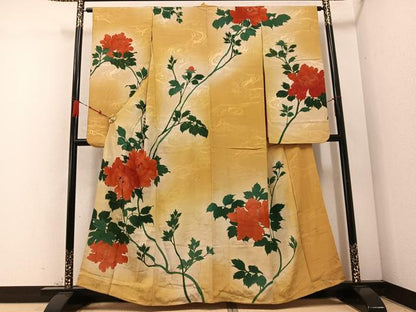 平和屋着物●アンティーク 大正ロマン 小振袖 二尺袖 枝花文 暈し染め 正絹 逸品 AABC9712ph