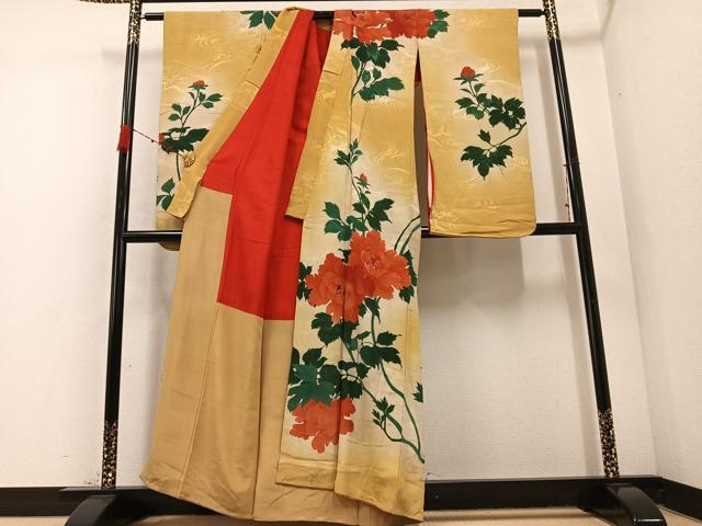 平和屋着物●アンティーク 大正ロマン 小振袖 二尺袖 枝花文 暈し染め 正絹 逸品 AABC9712ph
