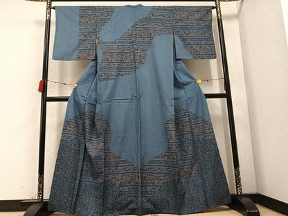 平和屋着物●訪問着 紬地 草花文 正絹 逸品 AABC9764ph