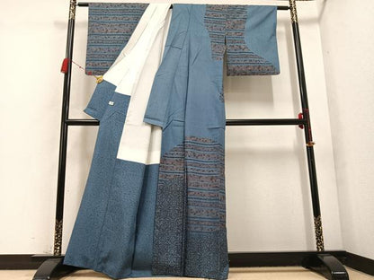平和屋着物●訪問着 紬地 草花文 正絹 逸品 AABC9764ph