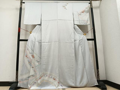 平和屋着物●訪問着 絞り 刺繍 飛鶴草花文 金彩 正絹 逸品 AABC9784ph