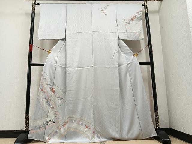 平和屋着物●訪問着 絞り 刺繍 飛鶴草花文 金彩 正絹 逸品 AABC9784ph