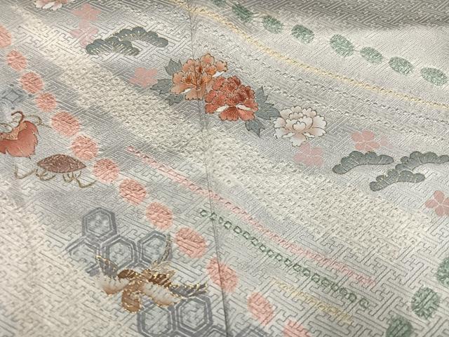 平和屋着物●訪問着 絞り 刺繍 飛鶴草花文 金彩 正絹 逸品 AABC9784ph