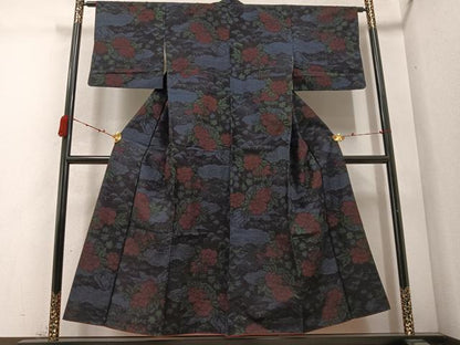 平和屋着物●結城紬 草花文 正絹 逸品 AABC9795ph
