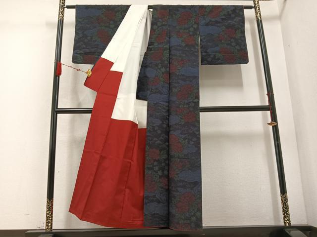 平和屋着物●結城紬 草花文 正絹 逸品 AABC9795ph