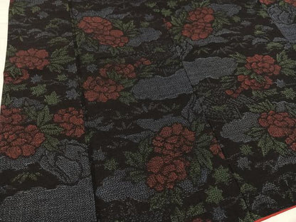 平和屋着物●結城紬 草花文 正絹 逸品 AABC9795ph