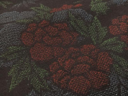 平和屋着物●結城紬 草花文 正絹 逸品 AABC9795ph
