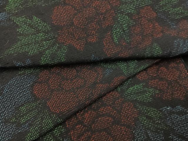平和屋着物●結城紬 草花文 正絹 逸品 AABC9795ph