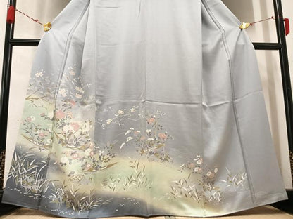 平和屋着物●訪問着　友禅　枝花船文　暈し染め　三越扱い　正絹　逸品　AABC9796ph