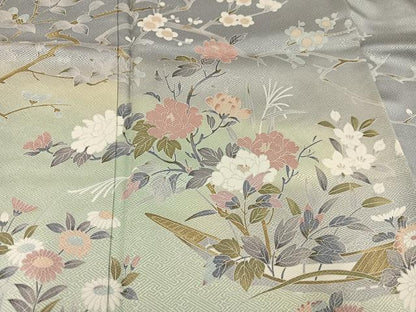平和屋着物●訪問着　友禅　枝花船文　暈し染め　三越扱い　正絹　逸品　AABC9796ph