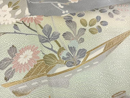 平和屋着物●訪問着　友禅　枝花船文　暈し染め　三越扱い　正絹　逸品　AABC9796ph
