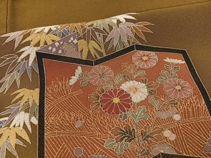 平和屋着物●訪問着 群れ鶴 草花文 暈し染め 金彩 正絹 逸品 AABC9799ph