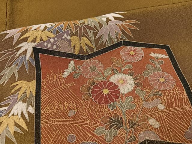 平和屋着物●訪問着 群れ鶴 草花文 暈し染め 金彩 正絹 逸品 AABC9799ph