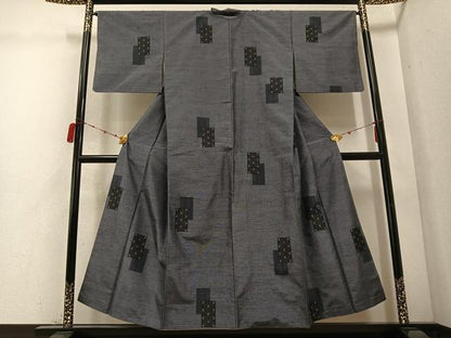 平和屋着物●上質な紬　色紙麻の葉文　正絹　逸品　AABC9810ph