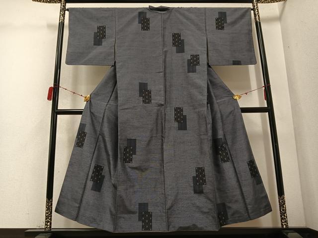 平和屋着物●上質な紬　色紙麻の葉文　正絹　逸品　AABC9810ph