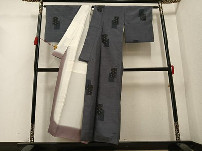 平和屋着物●上質な紬　色紙麻の葉文　正絹　逸品　AABC9810ph