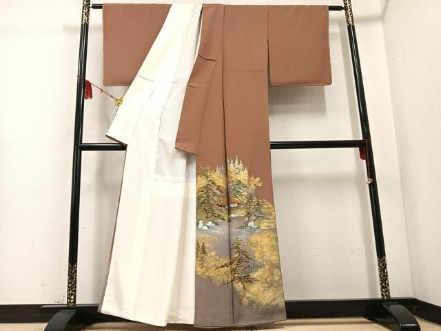 平和屋着物●豪華色留袖 作家物 手描き 風景樹林文 金銀彩 正絹 逸品 未使用 AABC9821ph