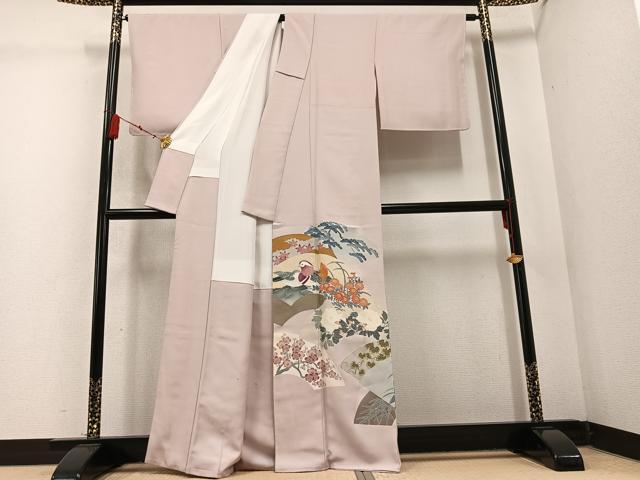 平和屋着物●豪華色留袖　友禅　作家物　地紙鴛鴦草花文　金彩　正絹　逸品　AABC9829ph