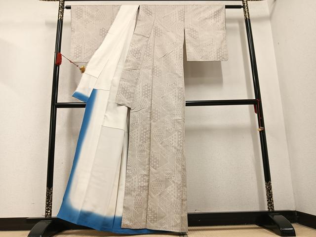 平和屋着物●上質な紬　亀甲文　正絹　逸品　AABC9834ph