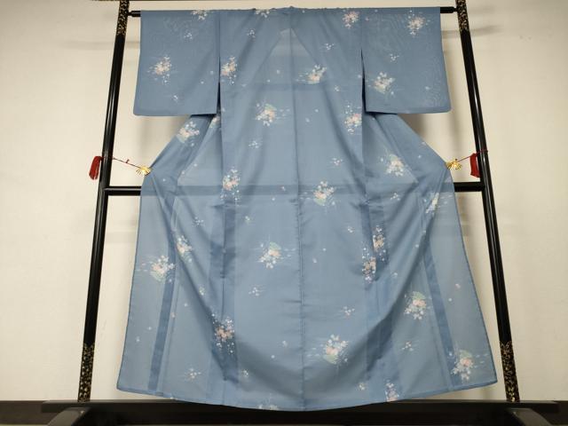 平和屋着物＊夏物 小紋 絽 飾花文 洗える着物 AABC9841jd