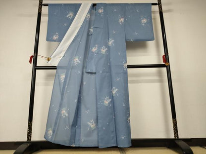 平和屋着物＊夏物 小紋 絽 飾花文 洗える着物 AABC9841jd