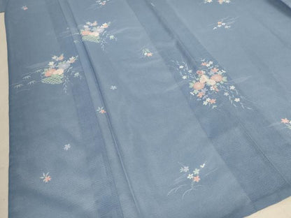 平和屋着物＊夏物 小紋 絽 飾花文 洗える着物 AABC9841jd