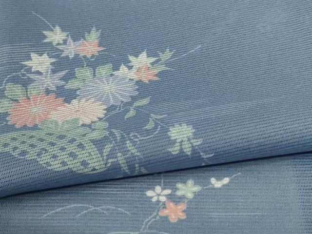 平和屋着物＊夏物 小紋 絽 飾花文 洗える着物 AABC9841jd