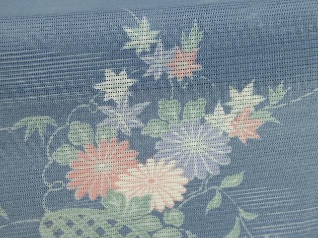 平和屋着物＊夏物 小紋 絽 飾花文 洗える着物 AABC9841jd