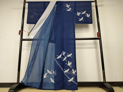 平和屋着物＊夏物 訪問着 絽 飛鶴文 洗える着物 AABC9842jd