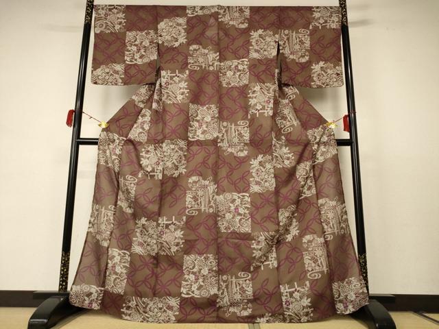 平和屋着物＊夏物 小紋 絽 七宝草花文 洗える着物 AABC9844jd