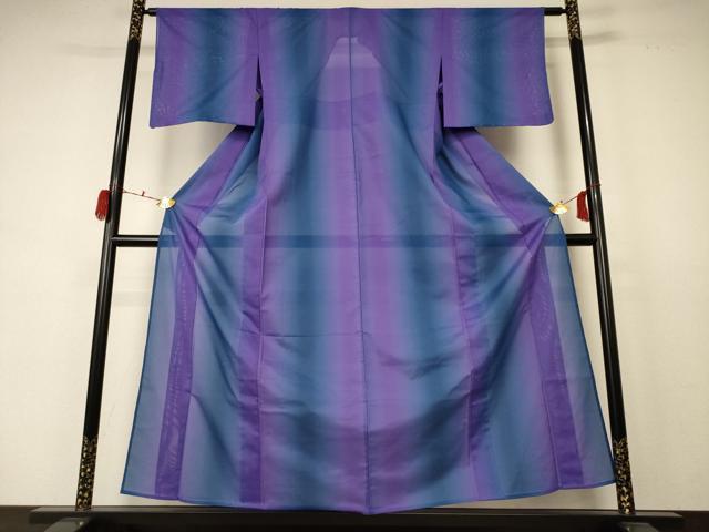 平和屋着物＊夏物 小紋 絽 縞 暈し染め 洗える着物 未使用 AABC9848jd