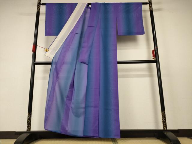 平和屋着物＊夏物 小紋 絽 縞 暈し染め 洗える着物 未使用 AABC9848jd