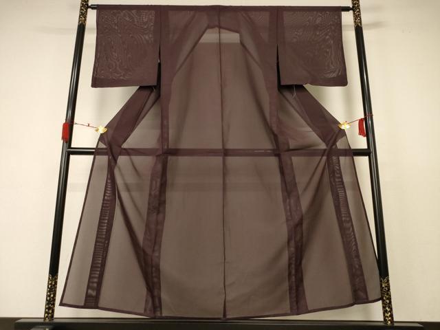平和屋着物＊夏物 色無地 絽 赤墨色 洗える着物 AABC9849jd