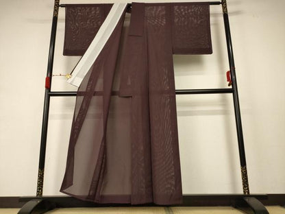 平和屋着物＊夏物 色無地 絽 赤墨色 洗える着物 AABC9849jd
